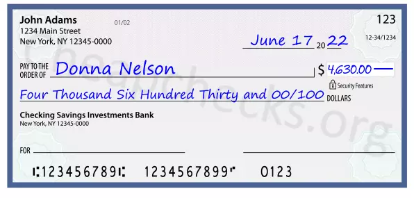 Four Thousand Six Hundred Thirty and 00/100 filled out on a check