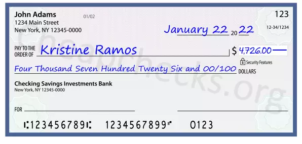 Four Thousand Seven Hundred Twenty Six and 00/100 filled out on a check