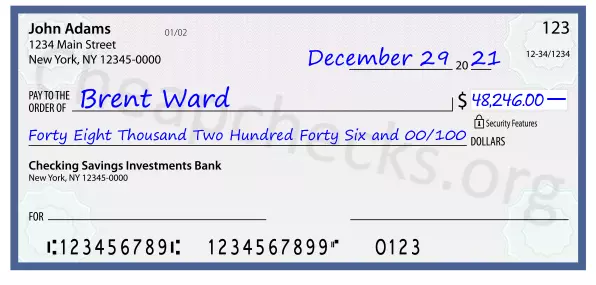 Forty Eight Thousand Two Hundred Forty Six and 00/100 filled out on a check