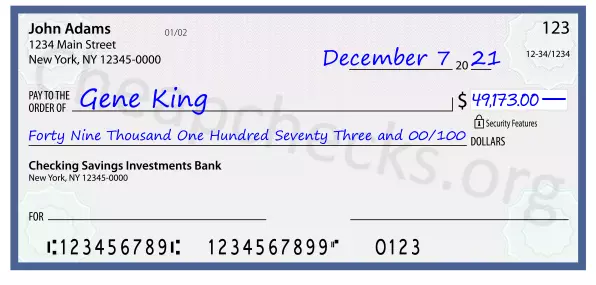 Forty Nine Thousand One Hundred Seventy Three and 00/100 filled out on a check