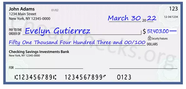 Fifty One Thousand Four Hundred Three and 00/100 filled out on a check