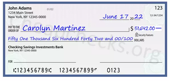 Fifty One Thousand Six Hundred Forty Two and 00/100 filled out on a check