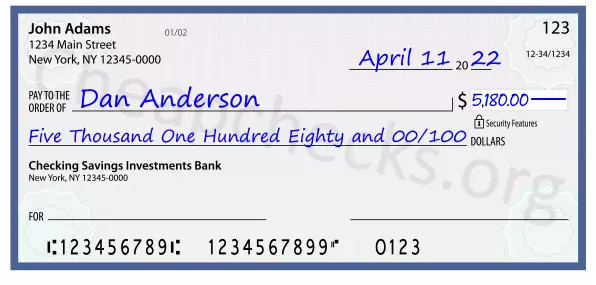 Five Thousand One Hundred Eighty and 00/100 filled out on a check