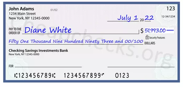 Fifty One Thousand Nine Hundred Ninety Three and 00/100 filled out on a check