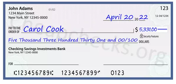 Five Thousand Three Hundred Thirty One and 00/100 filled out on a check