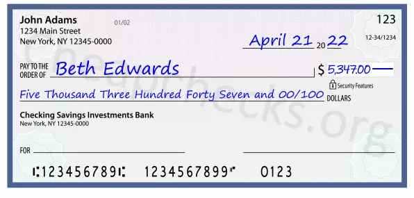 Five Thousand Three Hundred Forty Seven and 00/100 filled out on a check