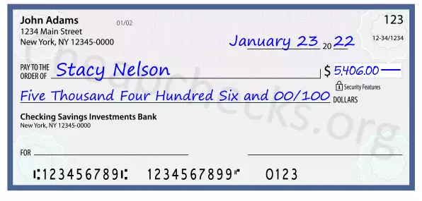 Five Thousand Four Hundred Six and 00/100 filled out on a check