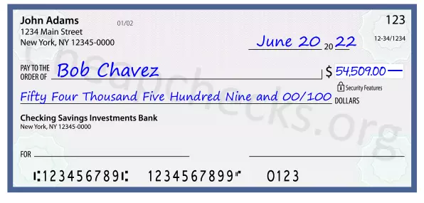 Fifty Four Thousand Five Hundred Nine and 00/100 filled out on a check