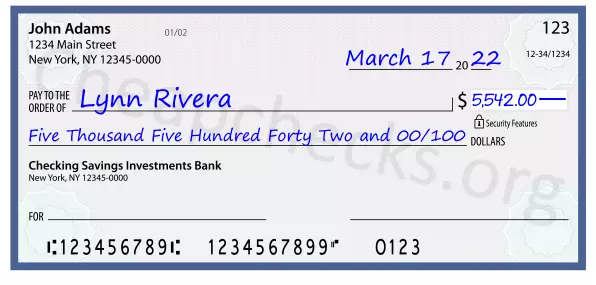 Five Thousand Five Hundred Forty Two and 00/100 filled out on a check