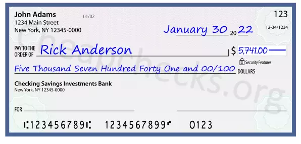 Five Thousand Seven Hundred Forty One and 00/100 filled out on a check