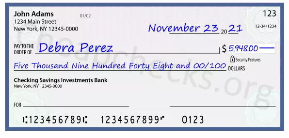 Five Thousand Nine Hundred Forty Eight and 00/100 filled out on a check