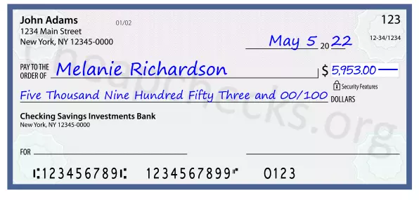 Five Thousand Nine Hundred Fifty Three and 00/100 filled out on a check