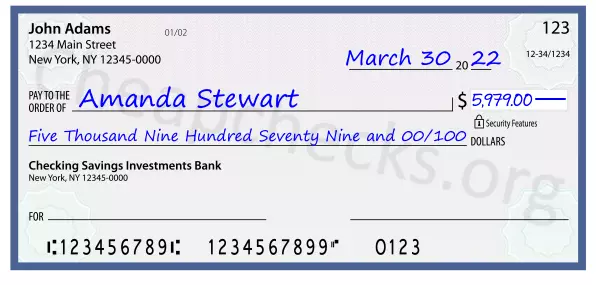 Five Thousand Nine Hundred Seventy Nine and 00/100 filled out on a check