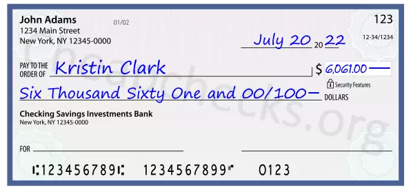 Six Thousand Sixty One and 00/100 filled out on a check