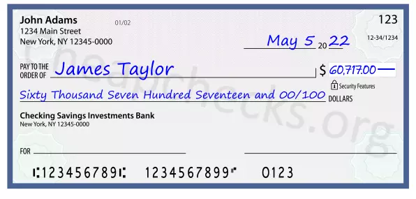 Sixty Thousand Seven Hundred Seventeen and 00/100 filled out on a check