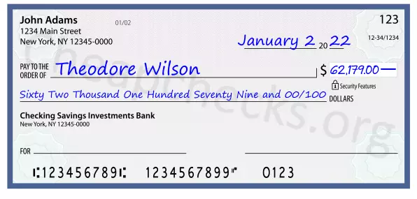 Sixty Two Thousand One Hundred Seventy Nine and 00/100 filled out on a check