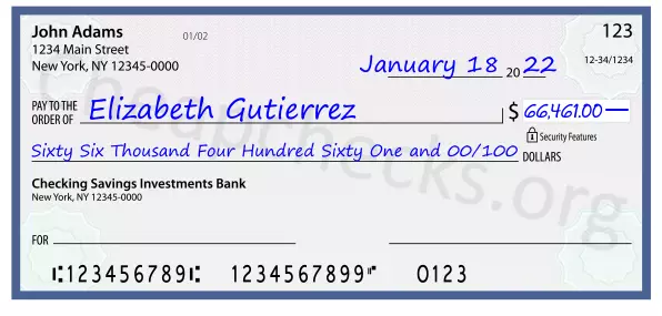 Sixty Six Thousand Four Hundred Sixty One and 00/100 filled out on a check