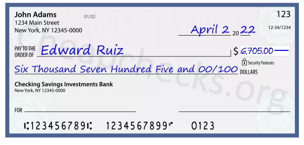 Six Thousand Seven Hundred Five and 00/100 filled out on a check