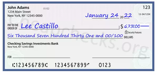 Six Thousand Seven Hundred Thirty One and 00/100 filled out on a check