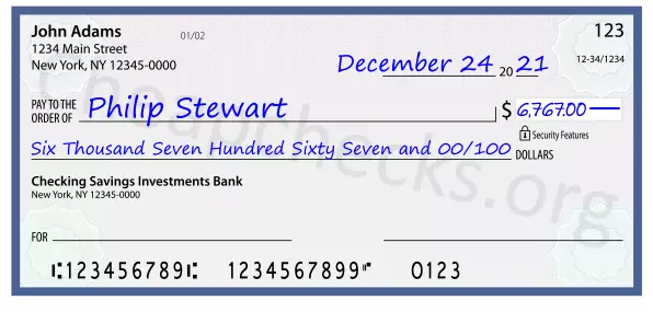 Six Thousand Seven Hundred Sixty Seven and 00/100 filled out on a check