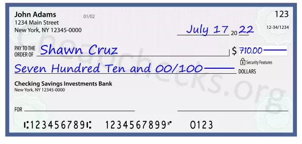 Seven Hundred Ten and 00/100 filled out on a check