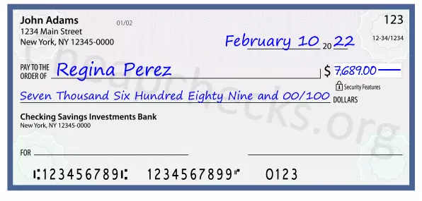 Seven Thousand Six Hundred Eighty Nine and 00/100 filled out on a check