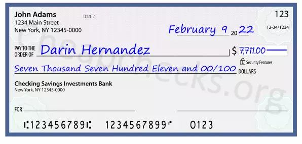 Seven Thousand Seven Hundred Eleven and 00/100 filled out on a check