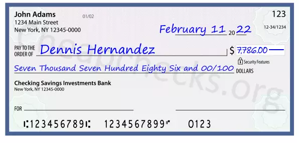 Seven Thousand Seven Hundred Eighty Six and 00/100 filled out on a check