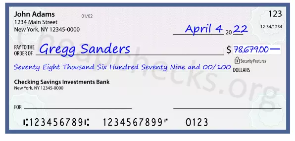 Seventy Eight Thousand Six Hundred Seventy Nine and 00/100 filled out on a check