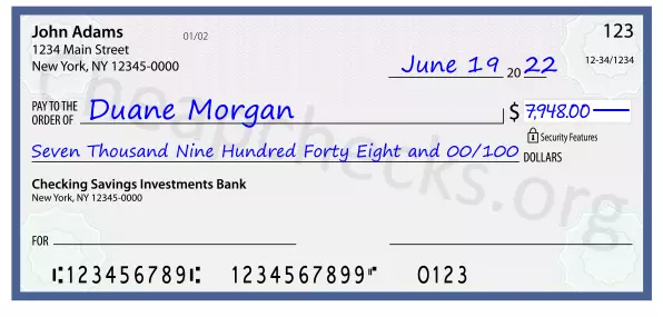 Seven Thousand Nine Hundred Forty Eight and 00/100 filled out on a check