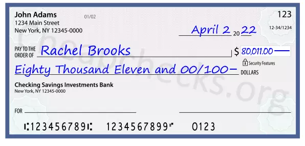 Eighty Thousand Eleven and 00/100 filled out on a check