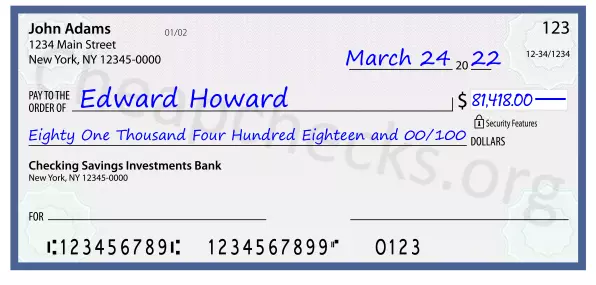 Eighty One Thousand Four Hundred Eighteen and 00/100 filled out on a check