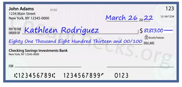 Eighty One Thousand Eight Hundred Thirteen and 00/100 filled out on a check