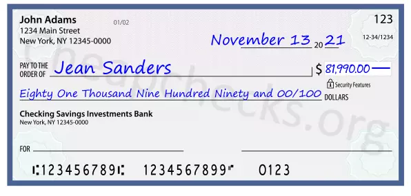 Eighty One Thousand Nine Hundred Ninety and 00/100 filled out on a check