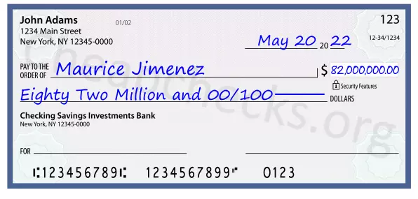 Eighty Two Million and 00/100 filled out on a check