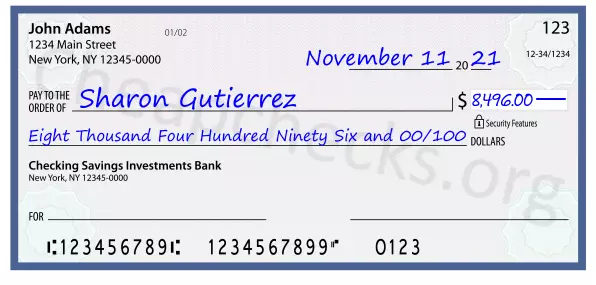 Eight Thousand Four Hundred Ninety Six and 00/100 filled out on a check