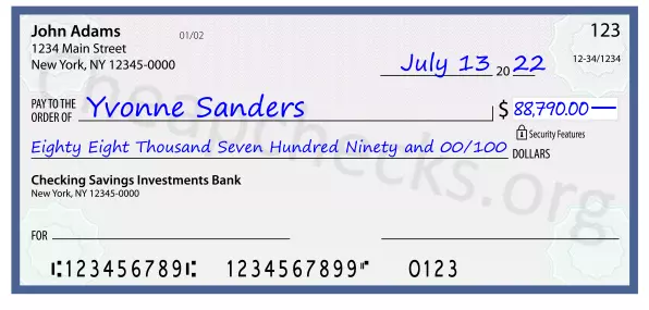 Eighty Eight Thousand Seven Hundred Ninety and 00/100 filled out on a check