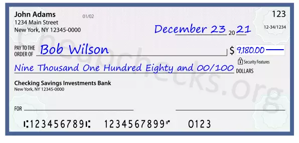 Nine Thousand One Hundred Eighty and 00/100 filled out on a check