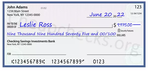 Nine Thousand Nine Hundred Seventy Five and 00/100 filled out on a check