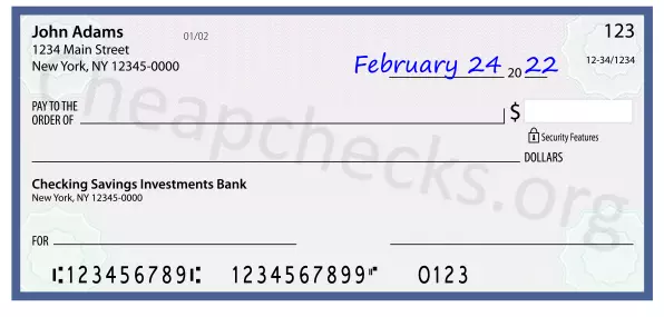 February 24, 2022 date filled out on a check