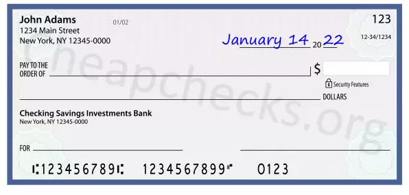 January 14, 2022 date filled out on a check