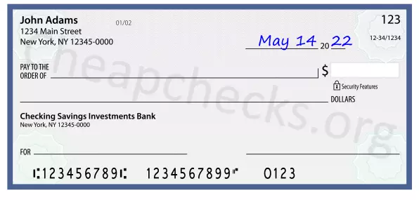 May 14, 2022 date filled out on a check