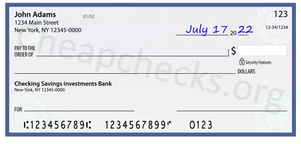 July 17, 2022 date filled out on a check