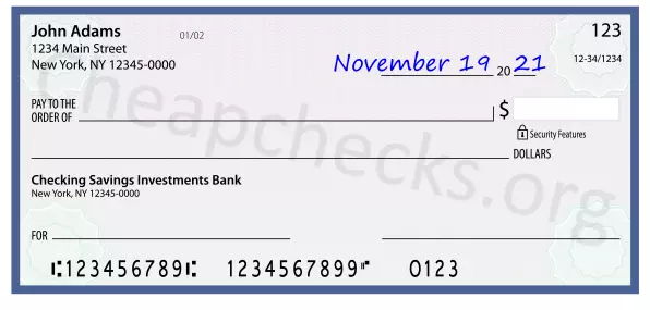 November 19, 2021 date filled out on a check