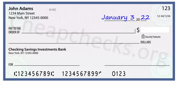 January 3, 2022 date filled out on a check