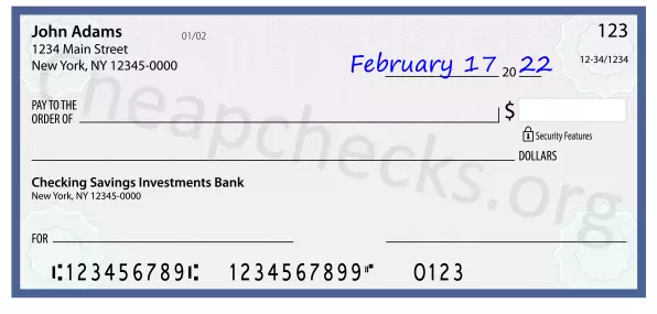 February 17, 2022 date filled out on a check