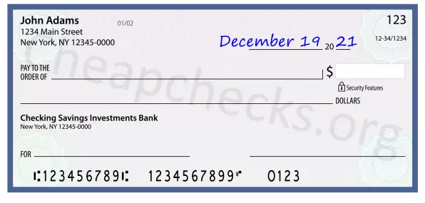 December 19, 2021 date filled out on a check
