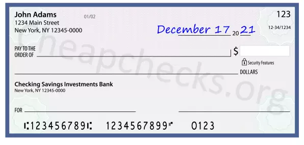 December 17, 2021 date filled out on a check