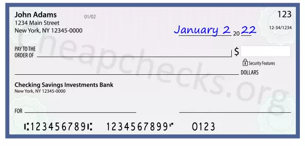 January 2, 2022 date filled out on a check