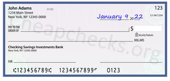 January 9, 2022 date filled out on a check